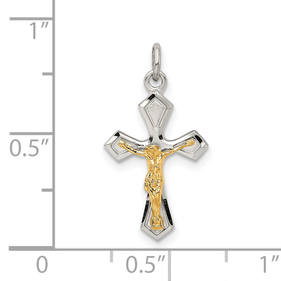 Sterling Silver & Gold-Plated Polished Satin D/C Crucifix Pendant