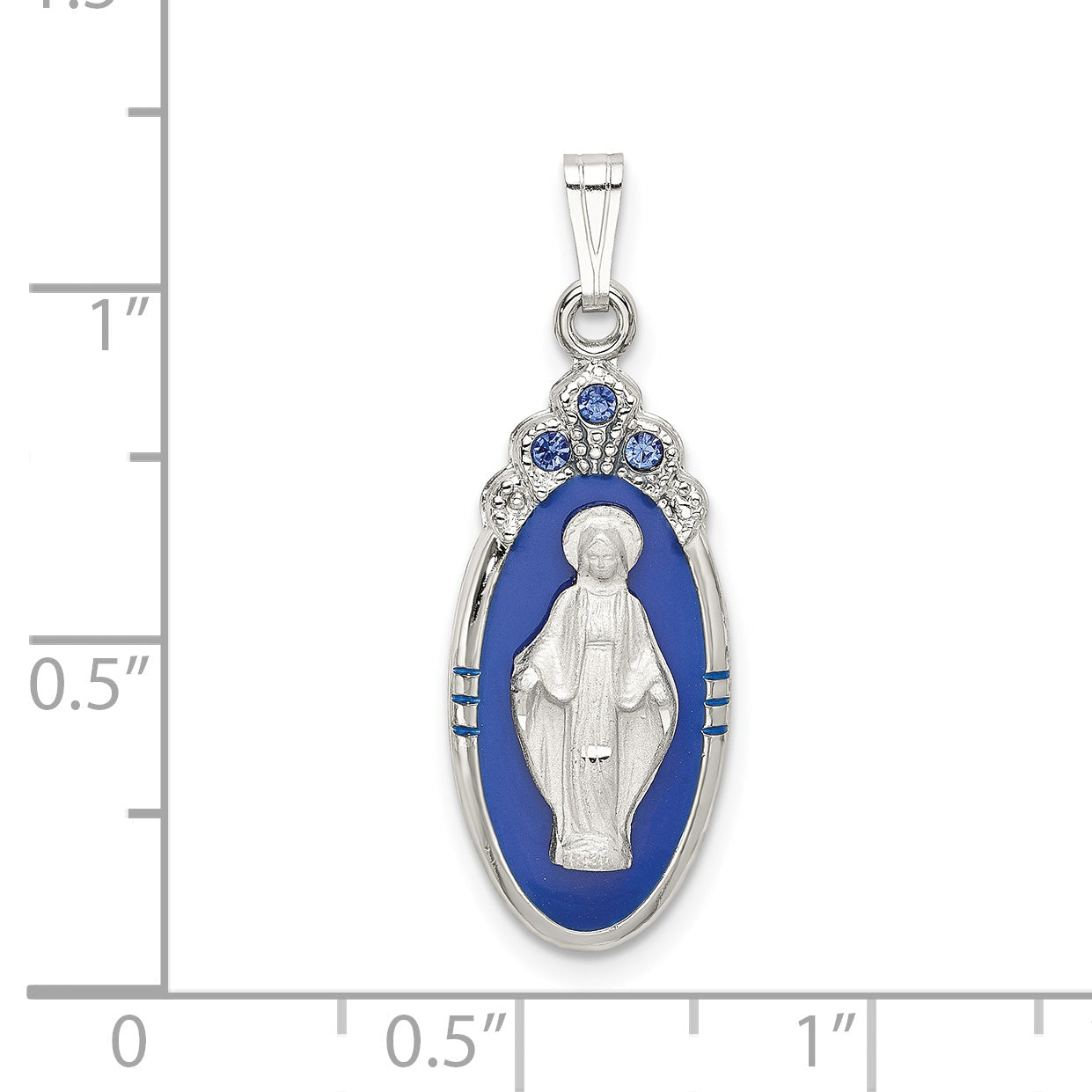 Sterling Silver Satin & D/C Epoxy Crystal Miraculous Medal Pendant