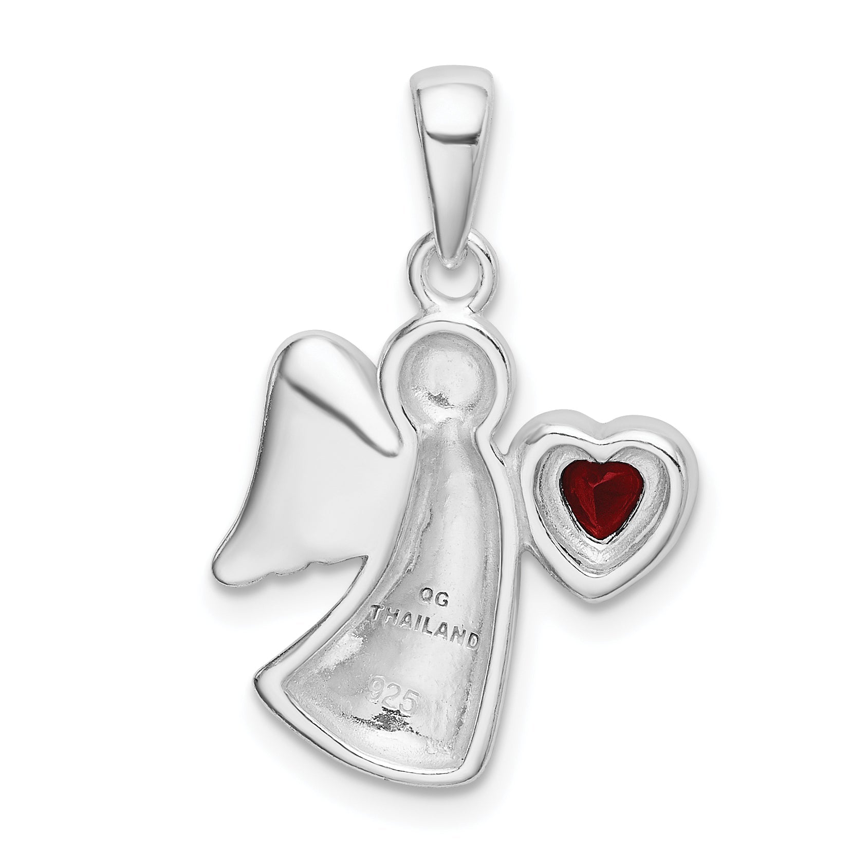 Sterling Silver Angel W/Red Cz Heart Pendant