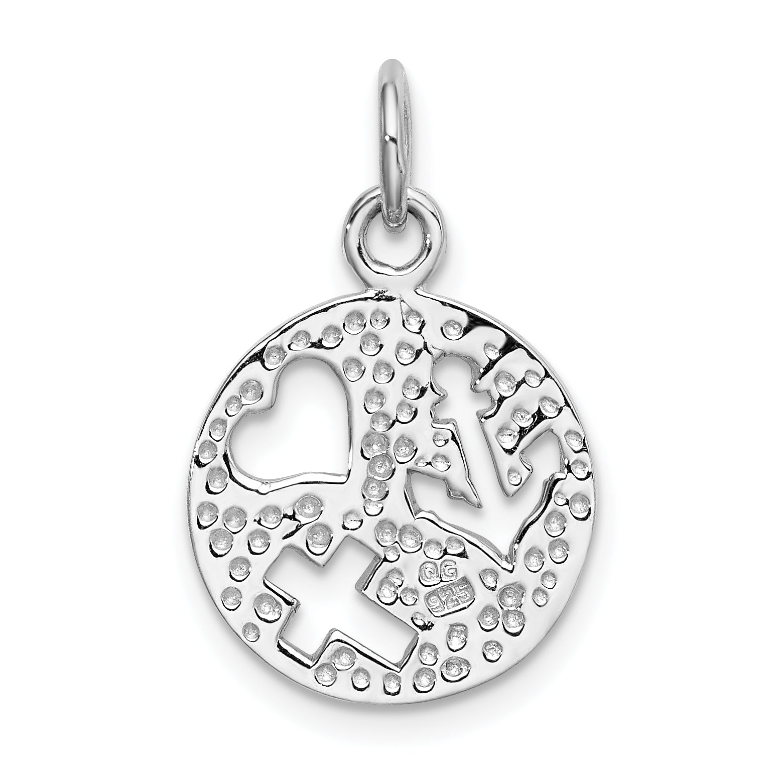 Sterling Silver Rhodium-Plated Cut-Out Heart, Cross, Anchor Charm