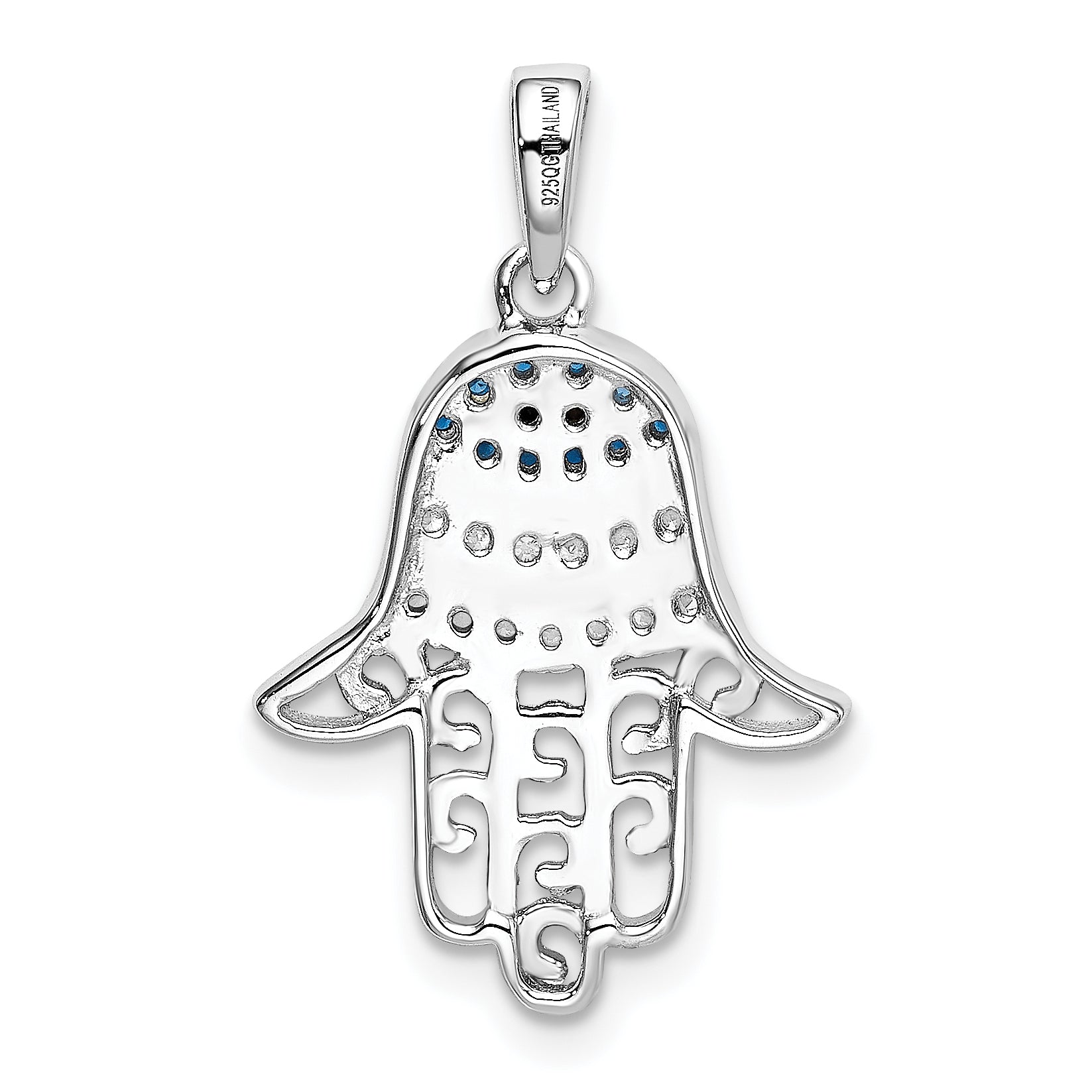 Sterling Silver Rhodium Black/White Cz Syn. Sapphire Chamseh Pendant