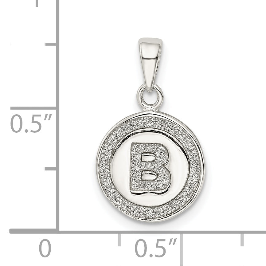 Sterling Silver Glitter Enamel Letter B Initial Circle Pendant