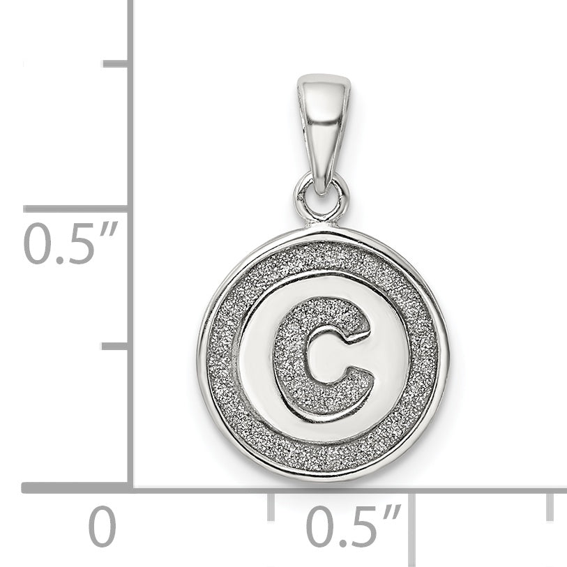 Sterling Silver Glitter Enamel Letter C Initial Circle Pendant