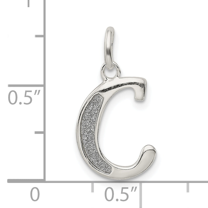Sterling Silver Polished Glitter Enamel Letter C Iniital Charm