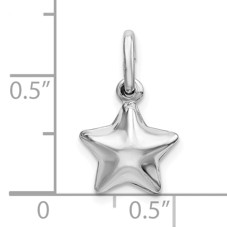 Sterling Silver Rhodium Plated Polished Puffed Star Charm