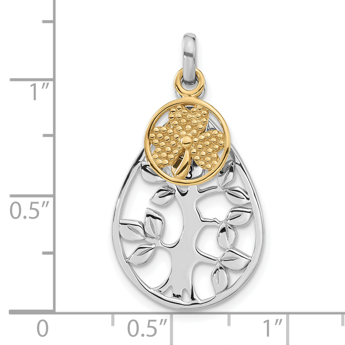 Sterling Silver Rhodium & Gold-Tone Tree, Lucky Clover Pendant