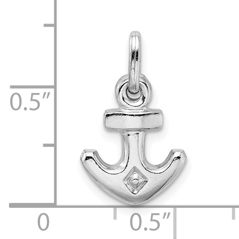 Sterling Silver Rhodium Plated Polished Anchor Charm