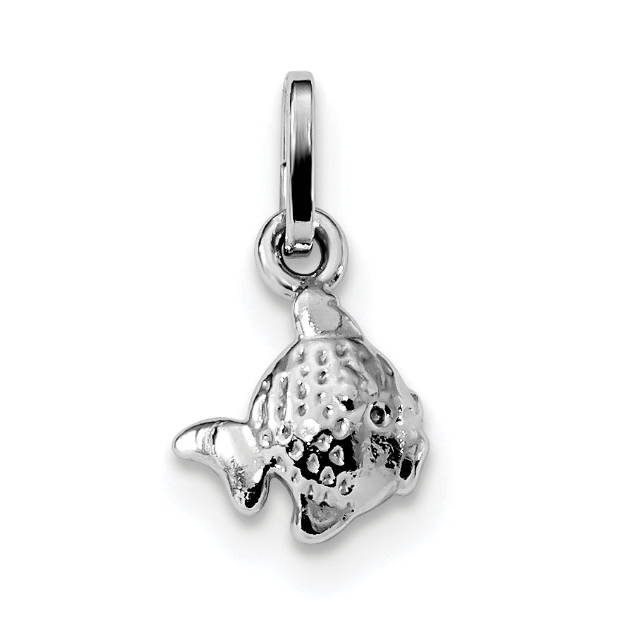 Sterling Silver Rhodium Plated Polished Fish Charm