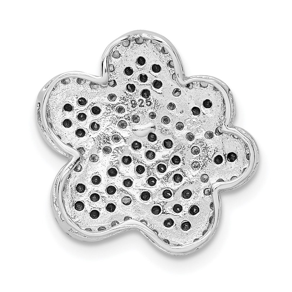 Sterling Silver Rhodium-Plated Black/White Cz Paw Print Pendant