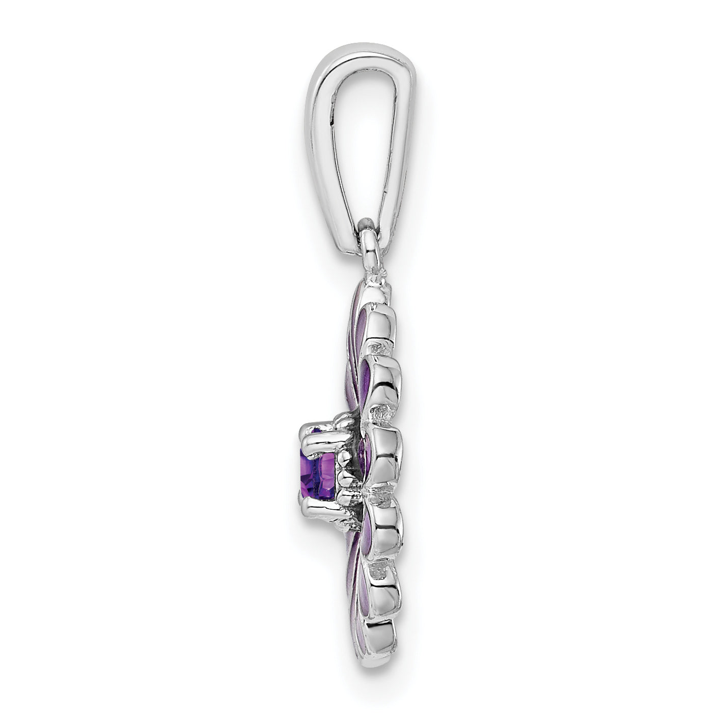 Sterling Silver Rhodium-Plated Amethyst And Enamel Pendant