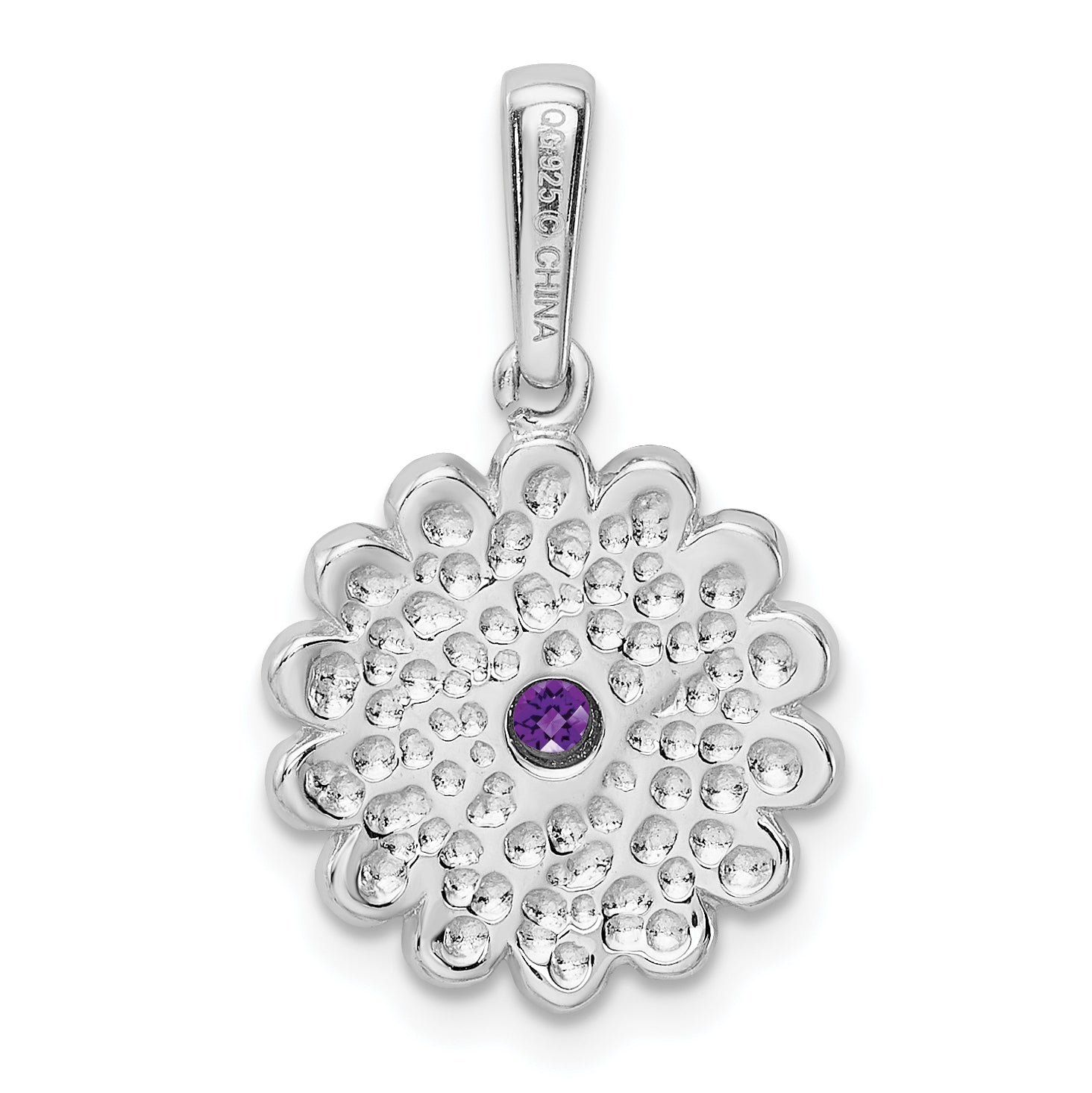 Sterling Silver Rhodium-Plated Amethyst And Enamel Pendant