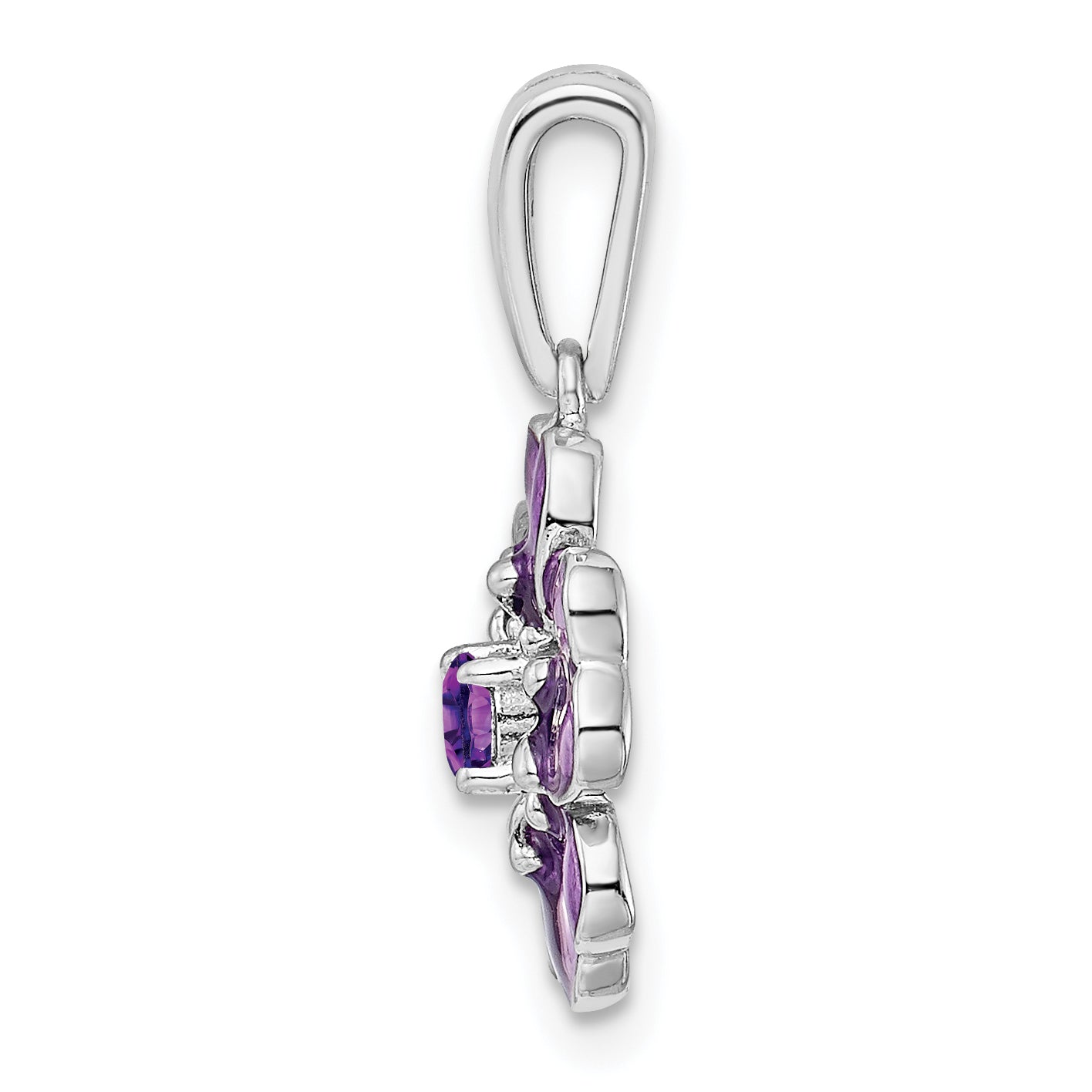 Sterling Silver Rhodium-Plated Amethyst And Enamel Pendant