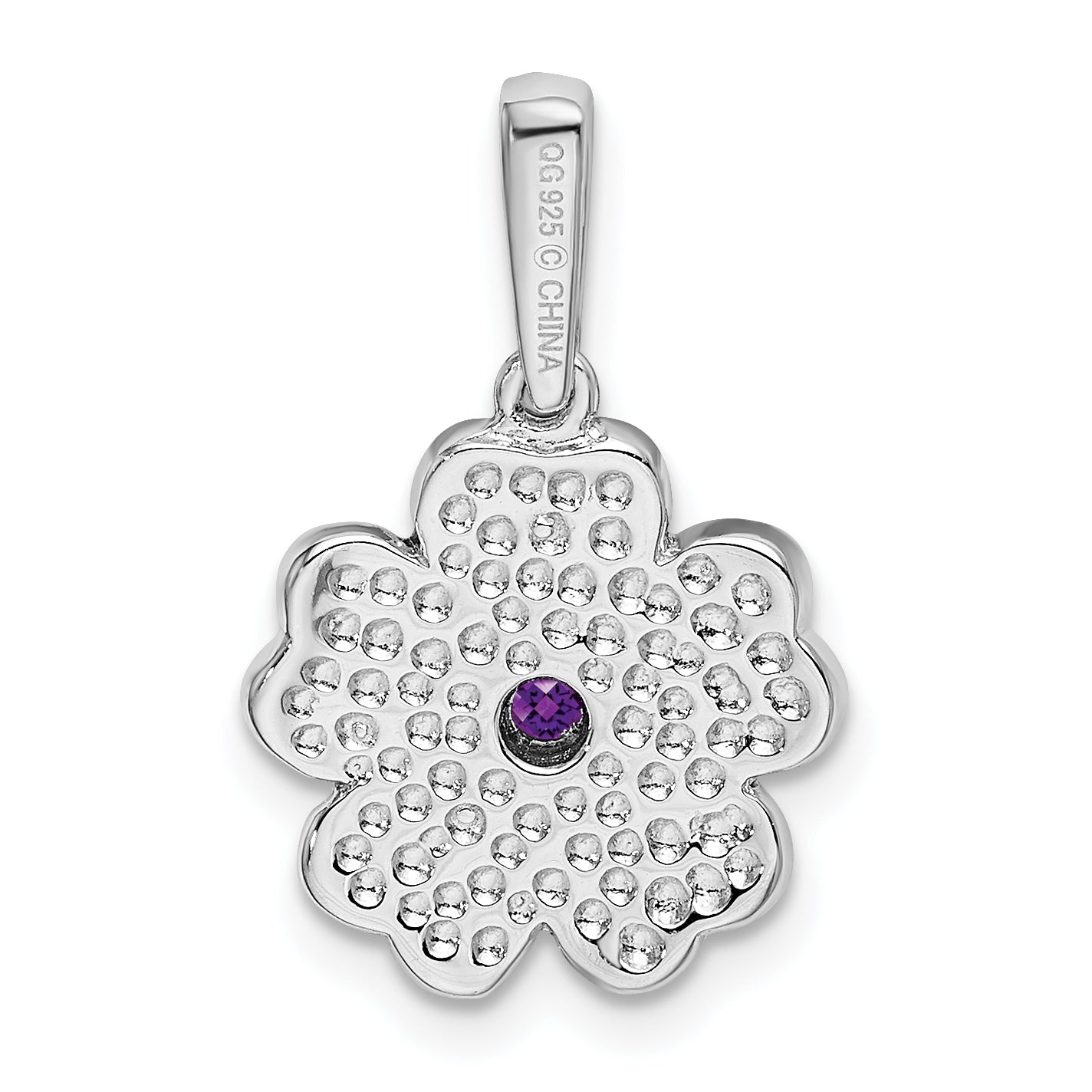 Sterling Silver Rhodium-Plated Amethyst And Enamel Pendant