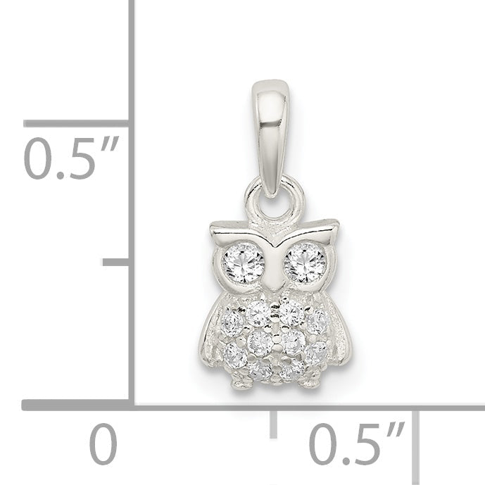 Sterling Silver Cz Owl Pendant