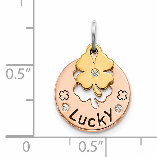 Sterling Silver Rose Tone Cz Four Leaf Clover Pendant