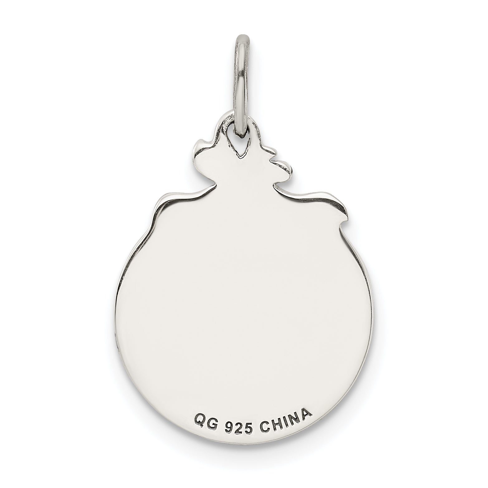 Sterling Silver Rhod-Pltd Blue Enamel Santa W/Reindeer Circle Pendant