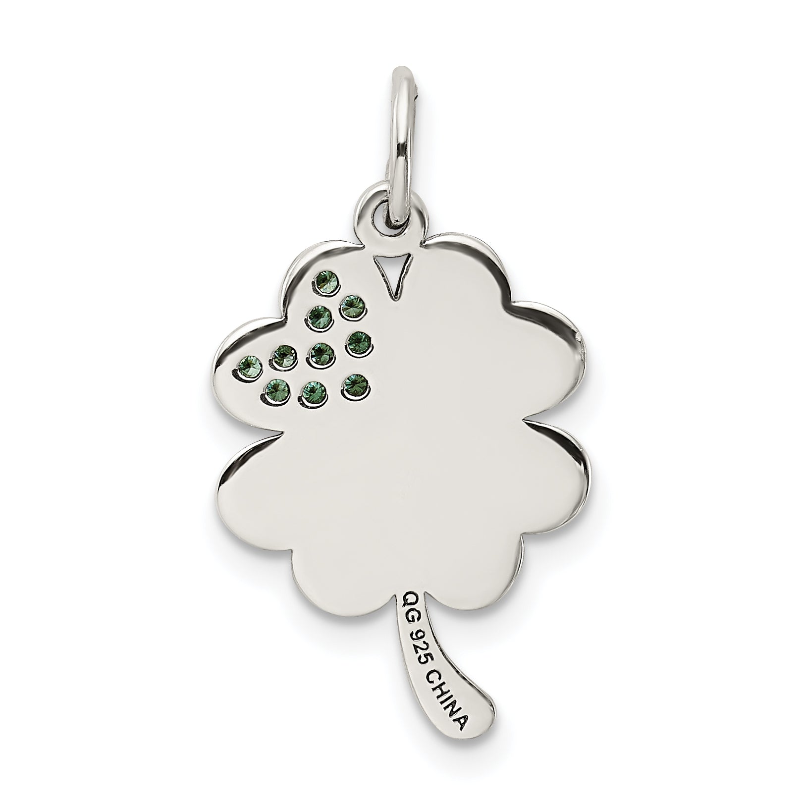 Sterling Silver Polish Enamel Hope Luck Swarovski Zirconia Clover Pendant
