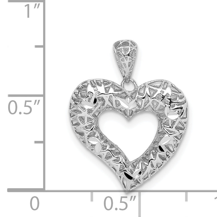 Sterling Silver Rhodium-Plated Polished D/C Heart Pendant