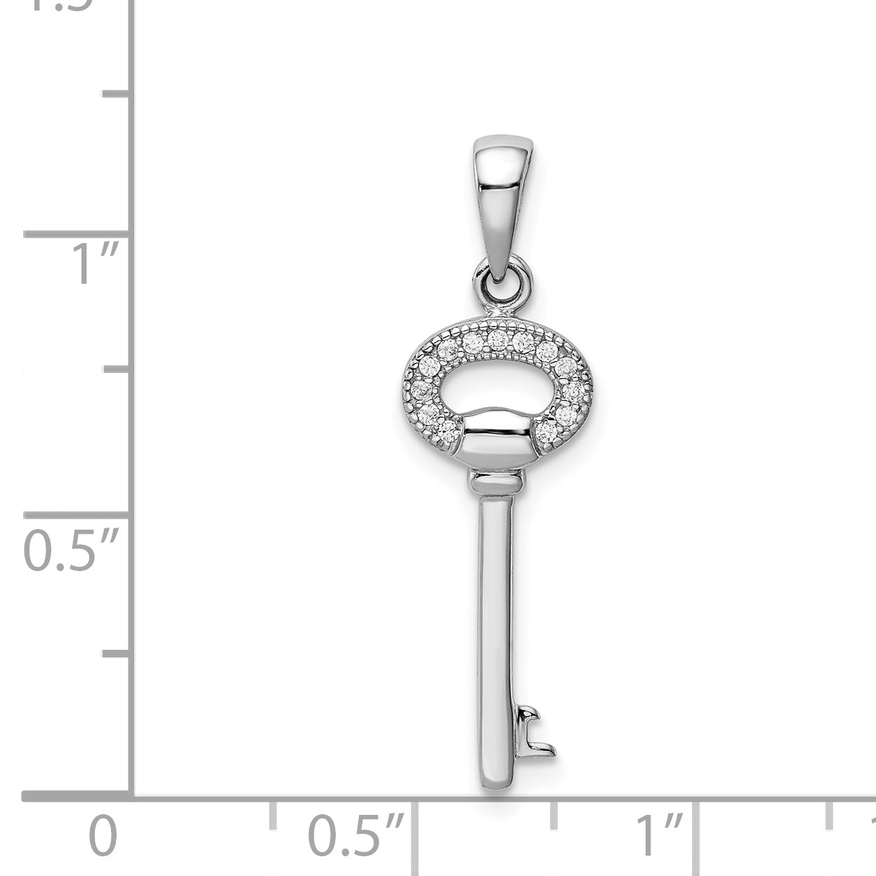 Sterling Silver Rhodium Plated Cz Key Pendant