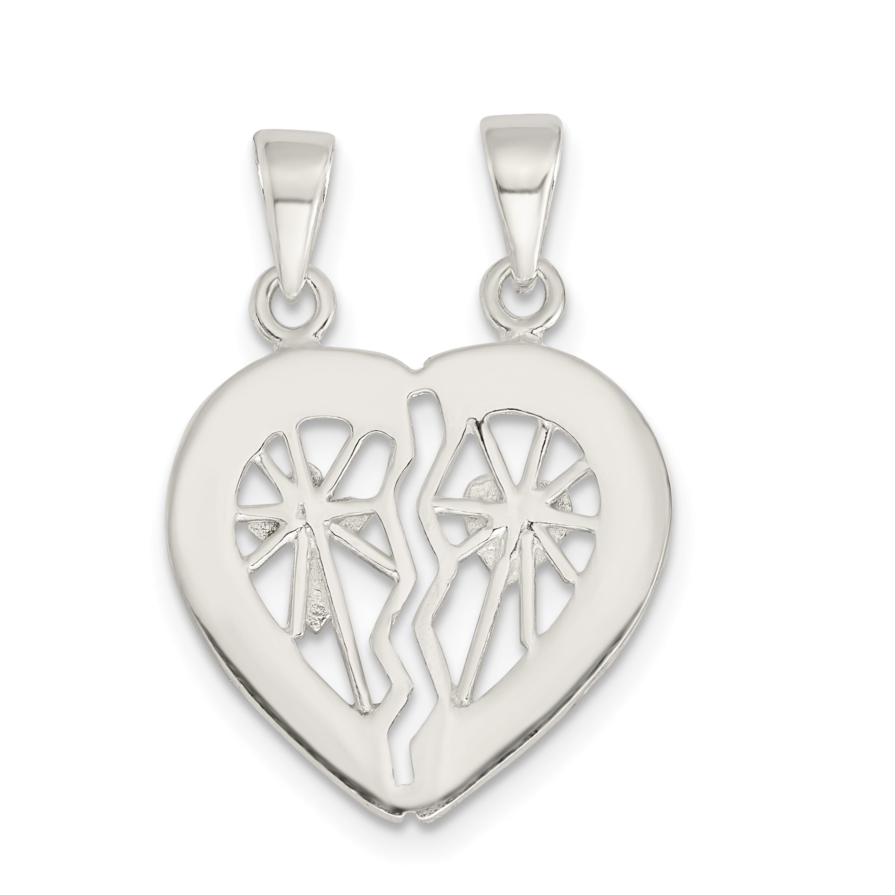 Sterling Silver Glitter Infused Break Apart Heart Pendant