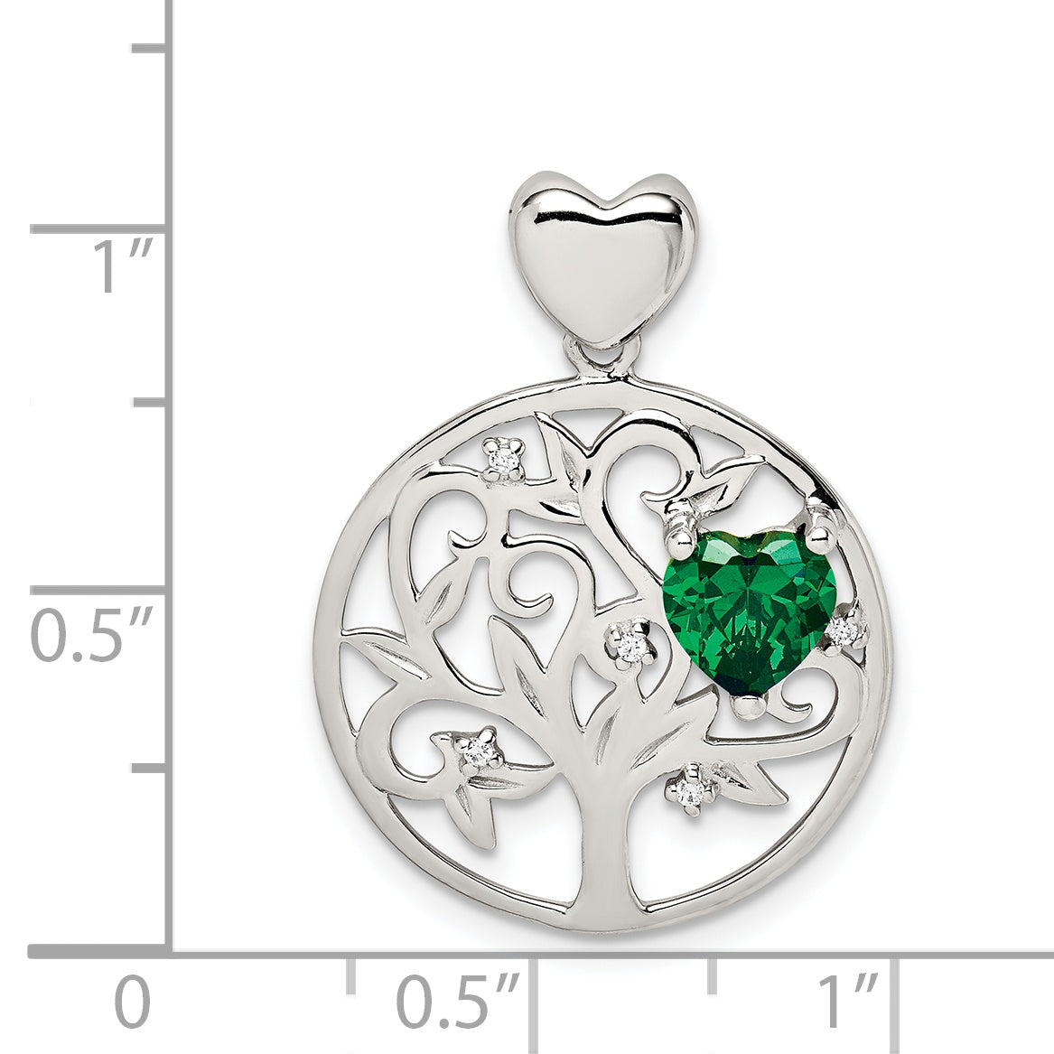 Sterling Silver Green & Clear Cz Tree Chain Slide