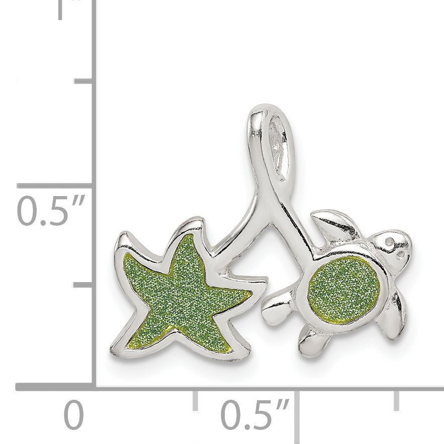 Sterling Silver Glitter Infused Star Fish And Turtle Chain Slide