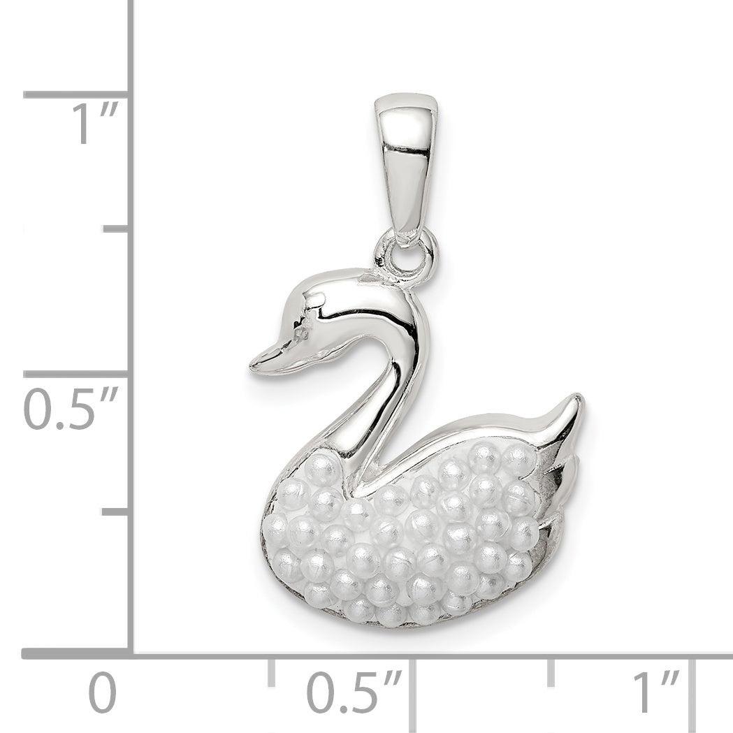 Sterling Silver Rhodium-Plated Imitation Pearl Swan Pendant