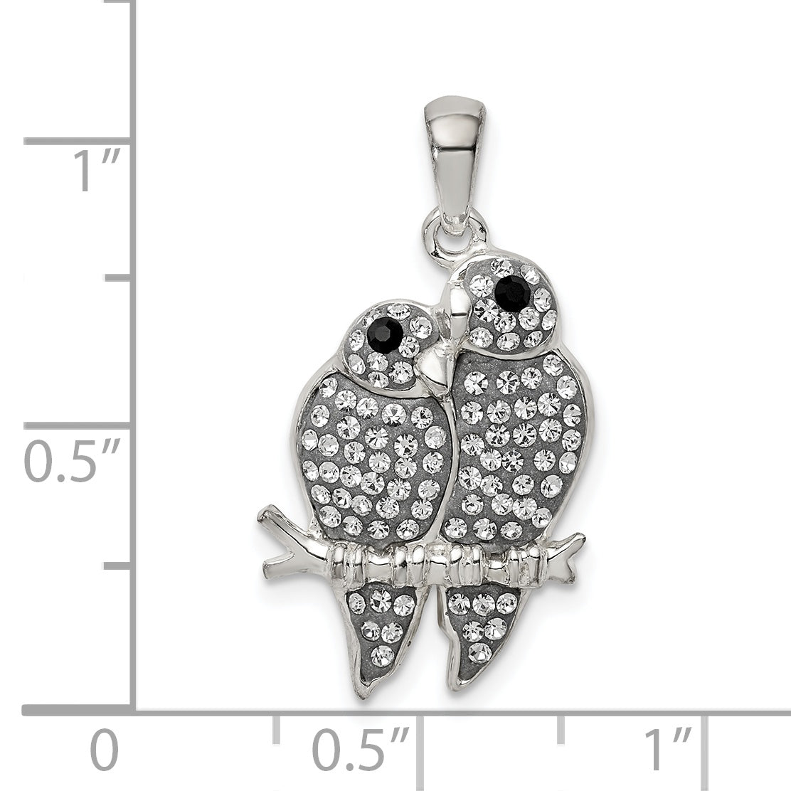 Sterling Silver Rhodium-Plated Preciosa Crystal Parrot Couple Pendant