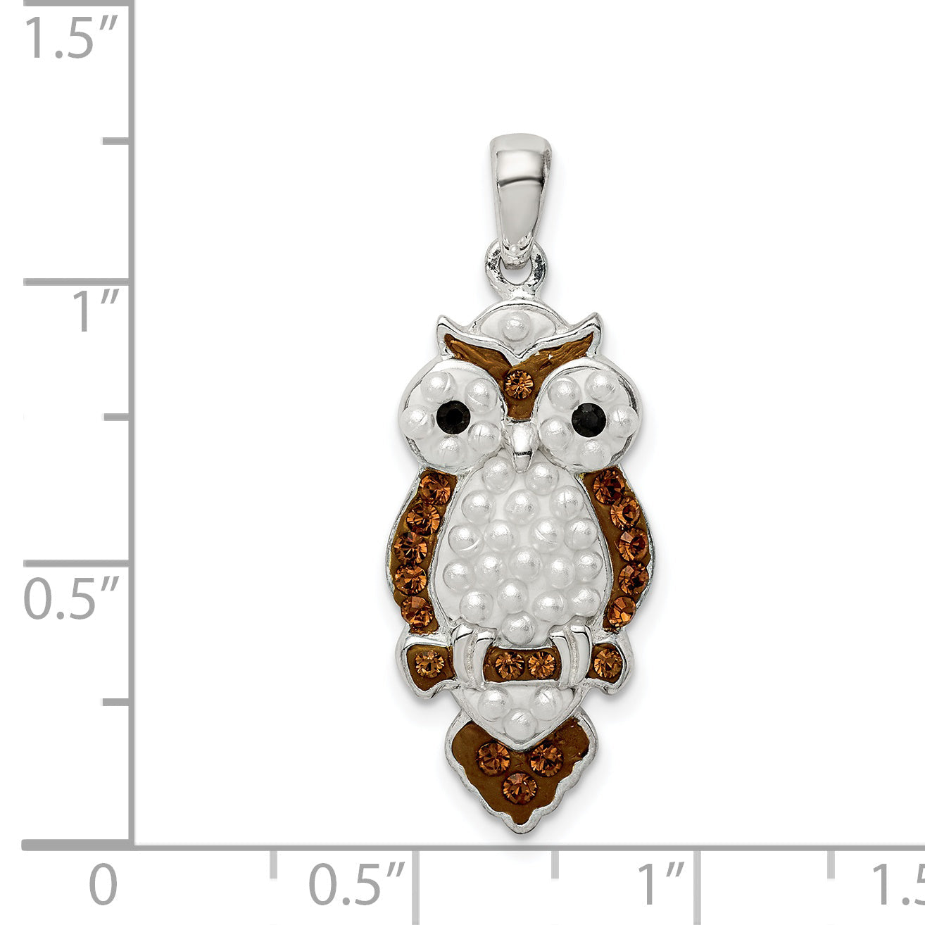 Sterling Silver Rhod-Pltd Imitation Pearl/Preciosa Crystal Owl Pendant