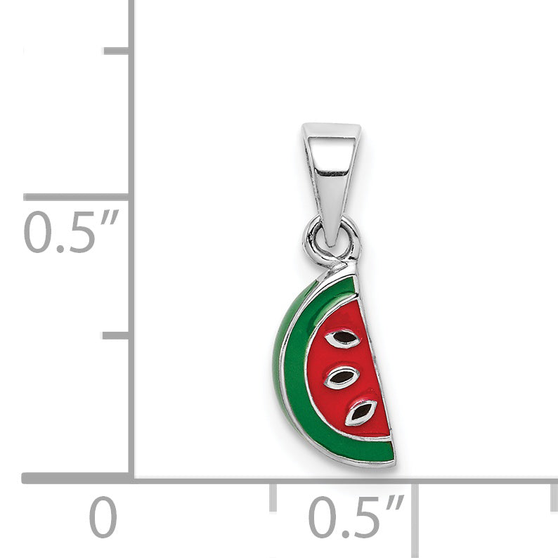 Sterling Silver Rh-Plated Enameled Watermelon Children'S Pendant