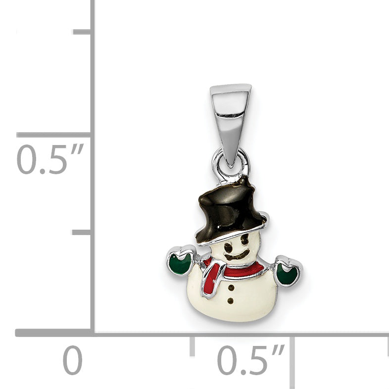 Sterling Silver Rh-Plated Multi-Color Enamel Snowman Children'S Pendant