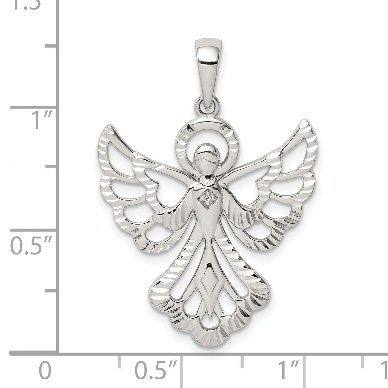 Sterling Silver Diamond & Diamond-Cut Angel Pendant