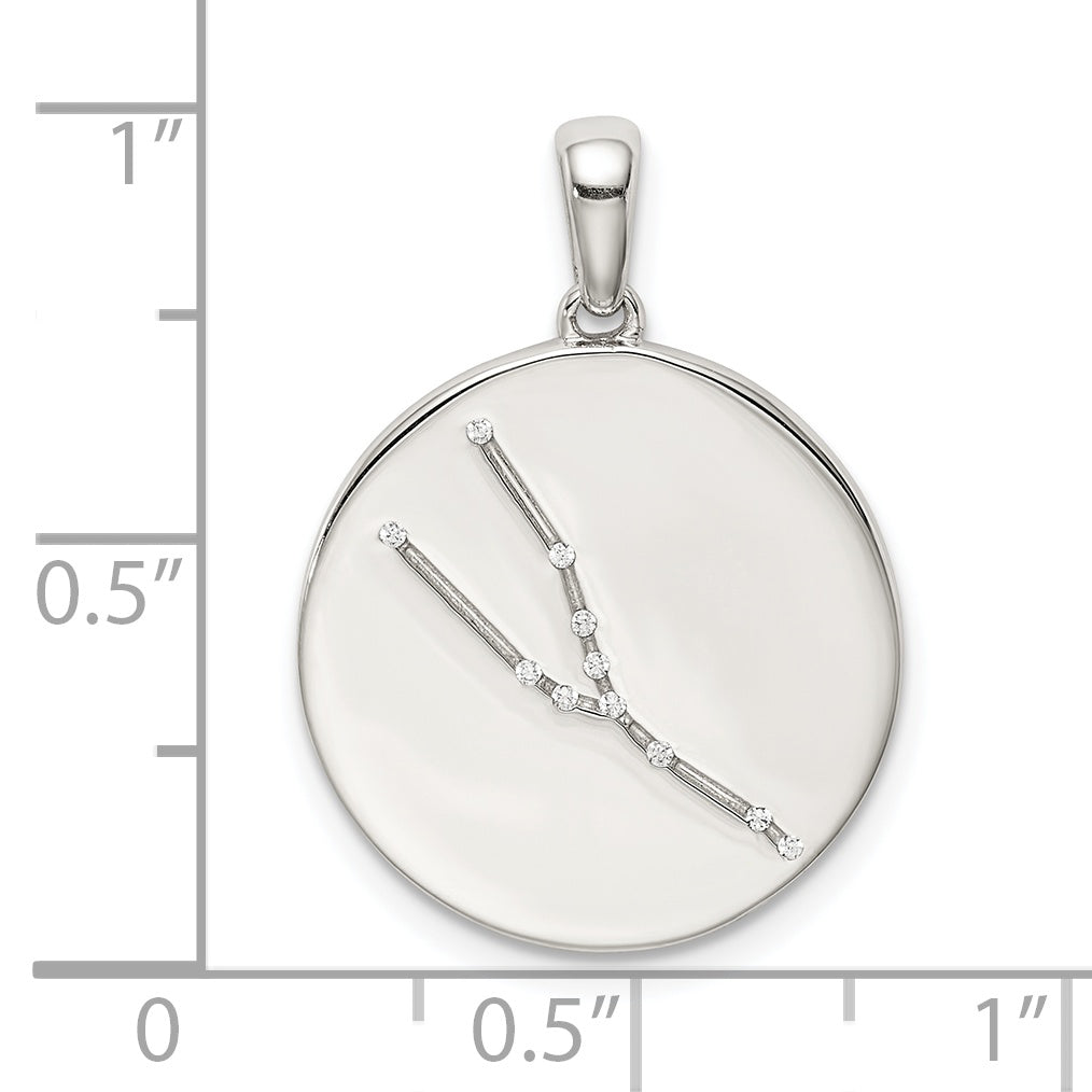 Sterling Silver Rhodium-Plated & Cz Taurus Zodiac Pendant