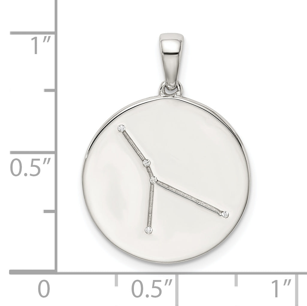 Sterling Silver Rhodium-Plated & Cz Cancer Zodiac Pendant