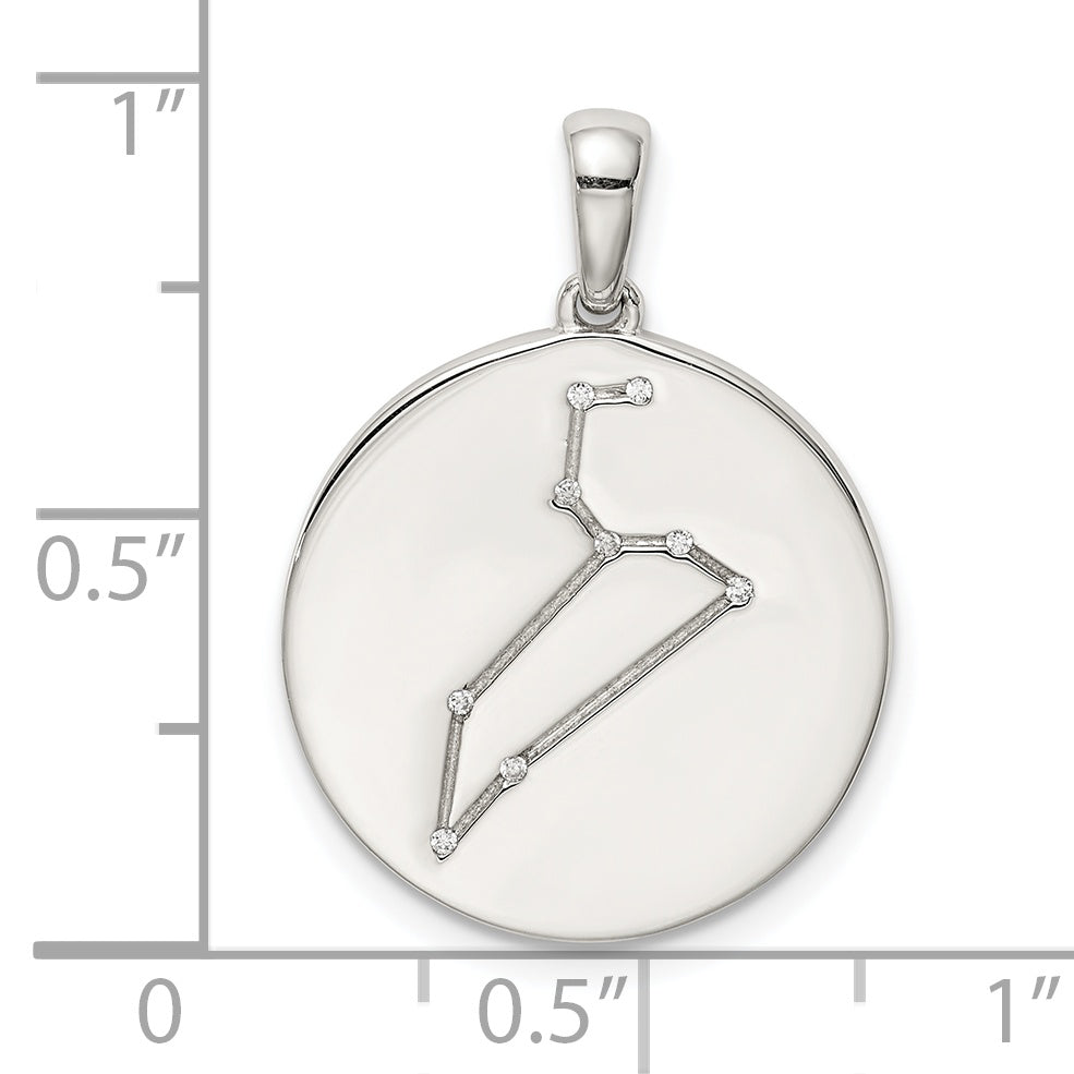Sterling Silver Rhodium-Plated & Cz Leo Zodiac Pendant