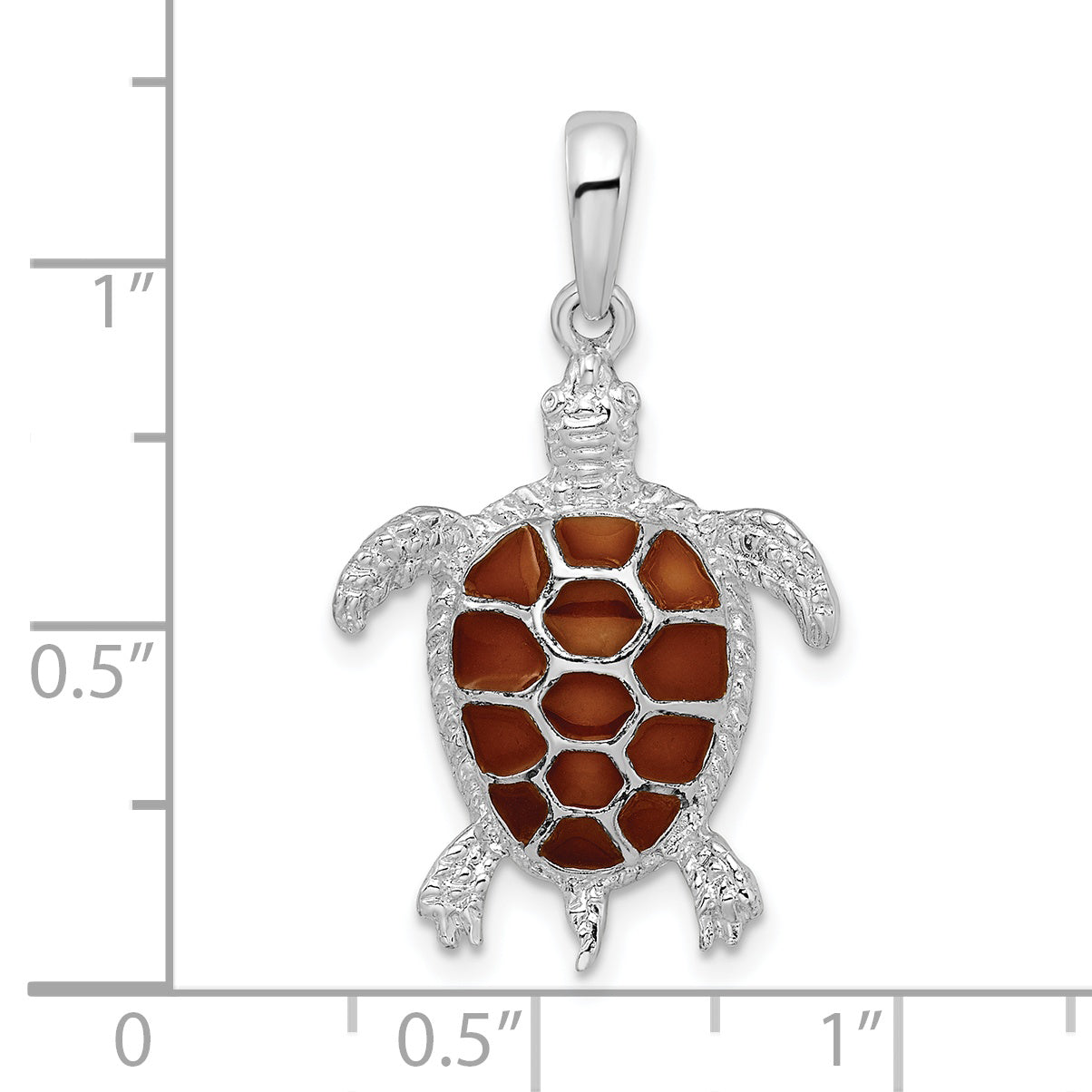 Sterling Silver De-Ani Rhodium-Plated Polished Enameled Brown Sea Turtle Pendant