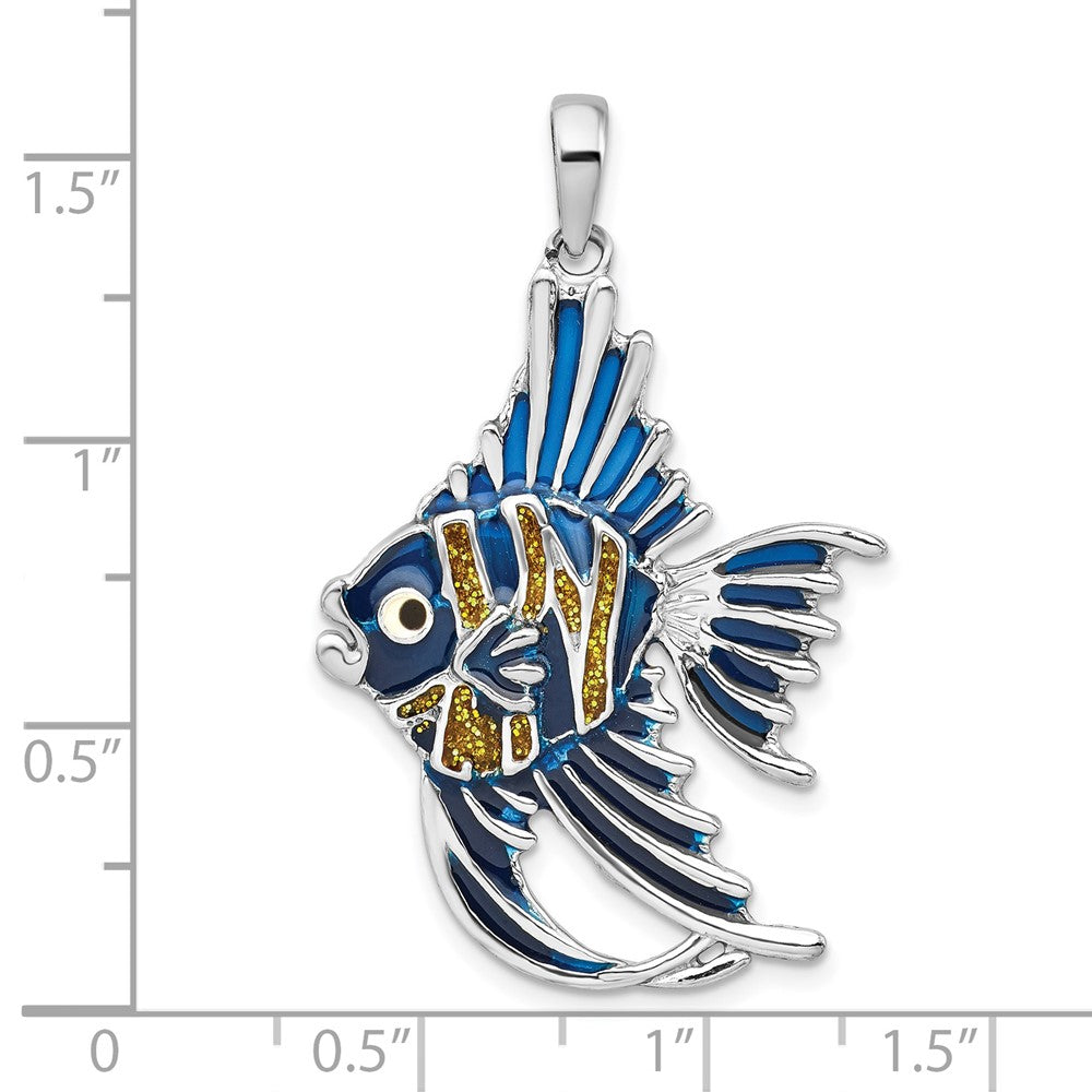 Sterling Silver De-Ani Rhodium-Plated Polished Enameled Angelfish Pendant