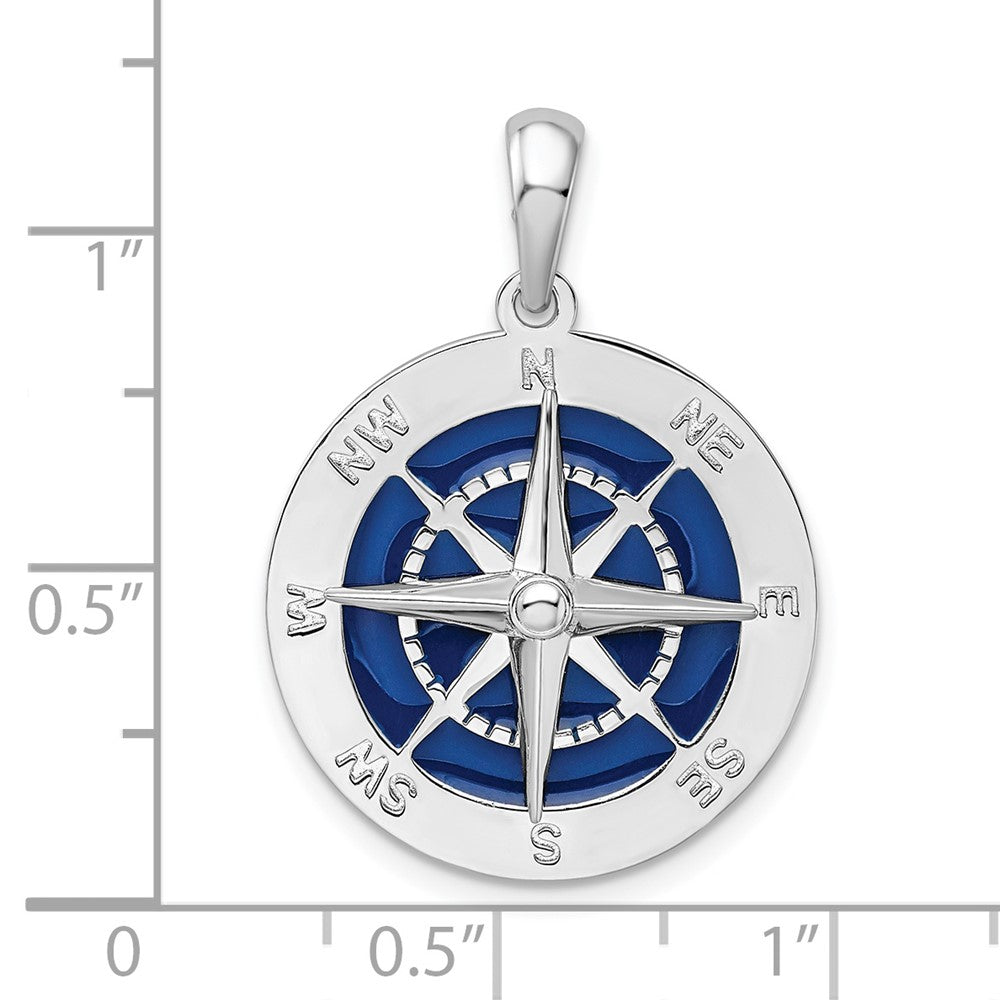 Sterling Silver De-Ani Rhodium-Plated Polished Enameled Large Compass Pendant