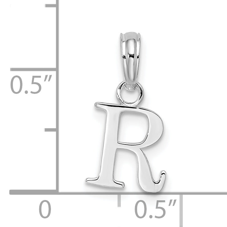 Sterling Silver Rhodium-Plated Polished Block Initial -R- Pendant