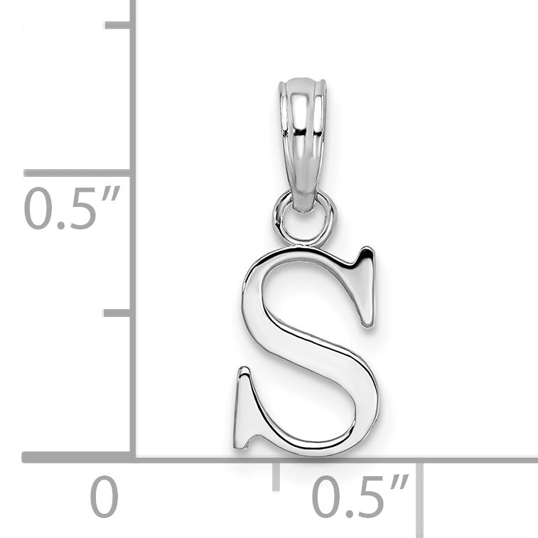 Sterling Silver Rhodium-Plated Polished Block Initial -S- Pendant