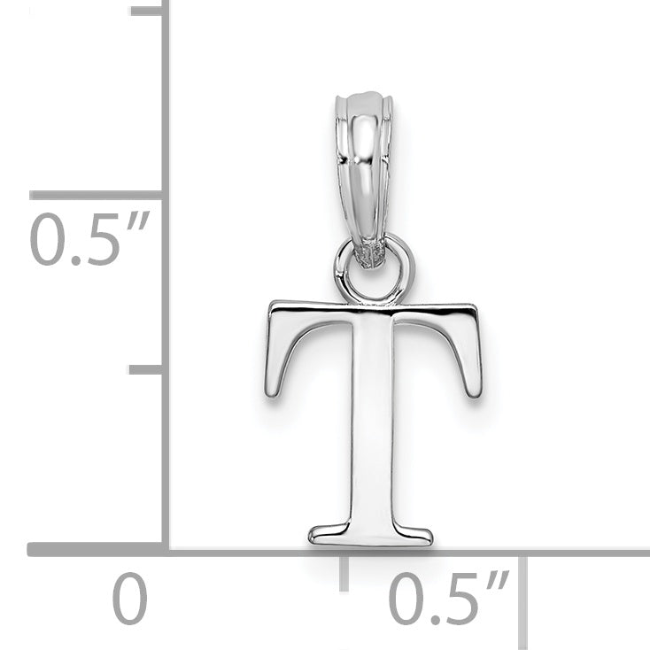 Sterling Silver Rhodium-Plated Polished Block Initial -T- Pendant
