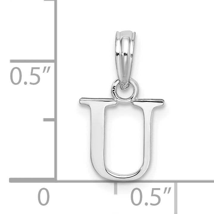 Sterling Silver Rhodium-Plated Polished Block Initial -U- Pendant