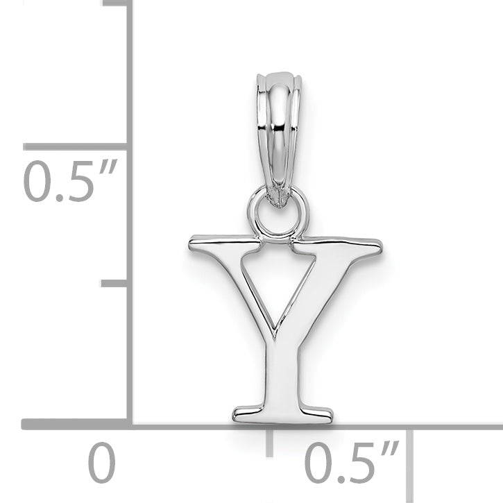 Sterling Silver Rhodium-Plated Polished Block Initial -Y- Pendant