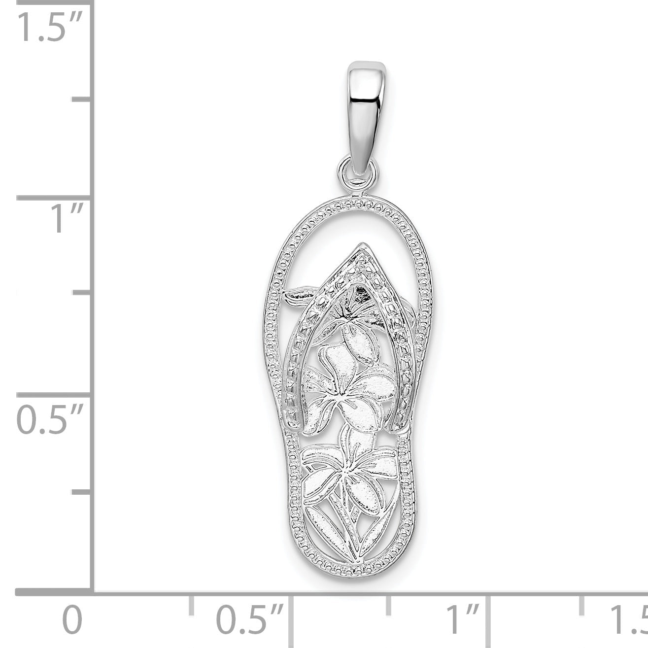 Sterling Silver De-Ani Rhodium-Plated 3D Cut-Out Flowers Flip-Flop Pendant