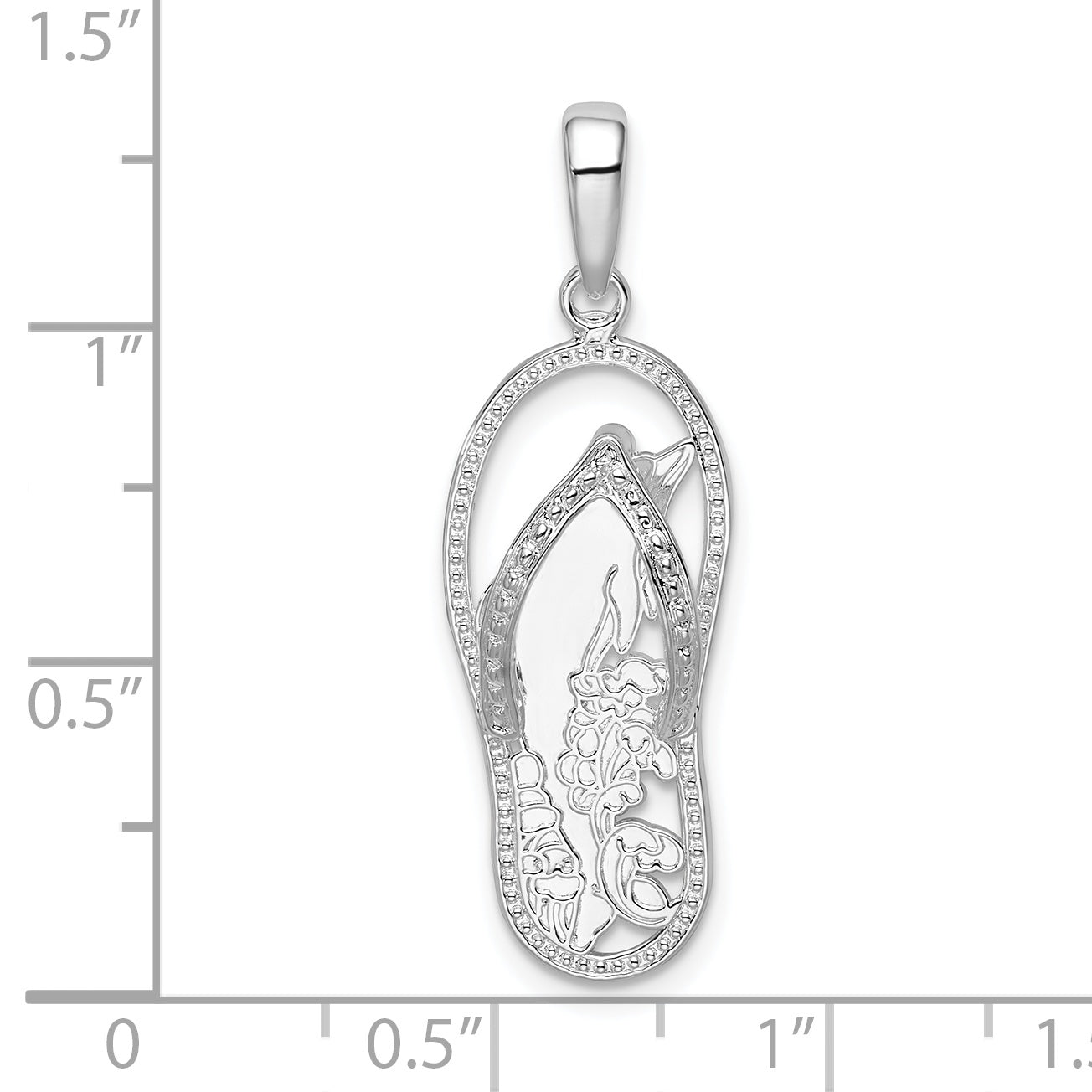 Sterling Silver De-Ani Rhodium-Plated 3D Cut-Out Dolphin Flip-Flop Pendant