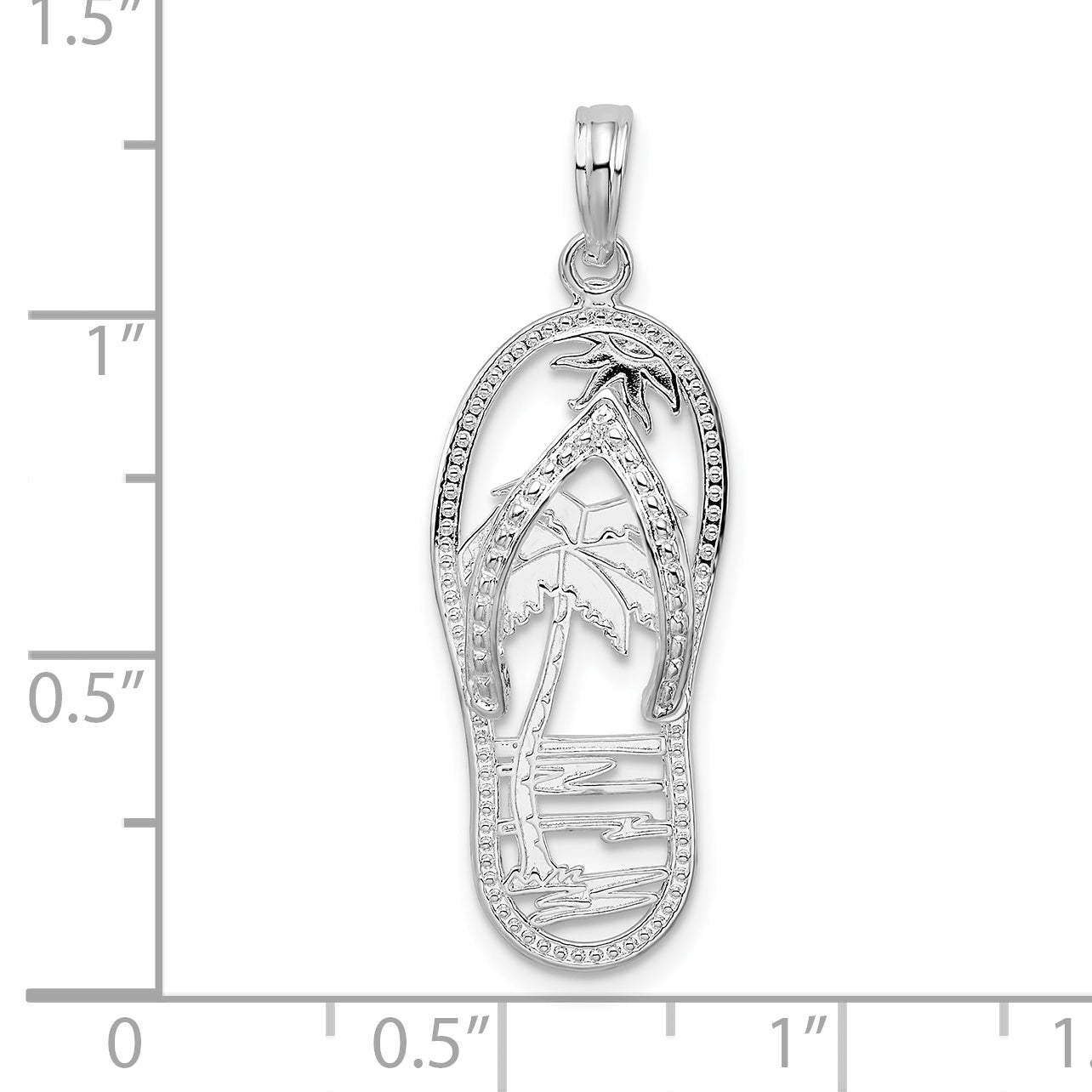 Sterling Silver De-Ani Rhodium-Plated Polished 3D Cut-Out Palm Tree Flip-Flop Pendant