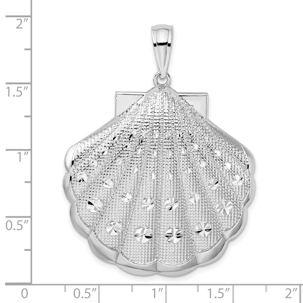 Sterling Silver De-Ani Rhodium-Plated Diamond-Cut Large Scallop Shell Pendant