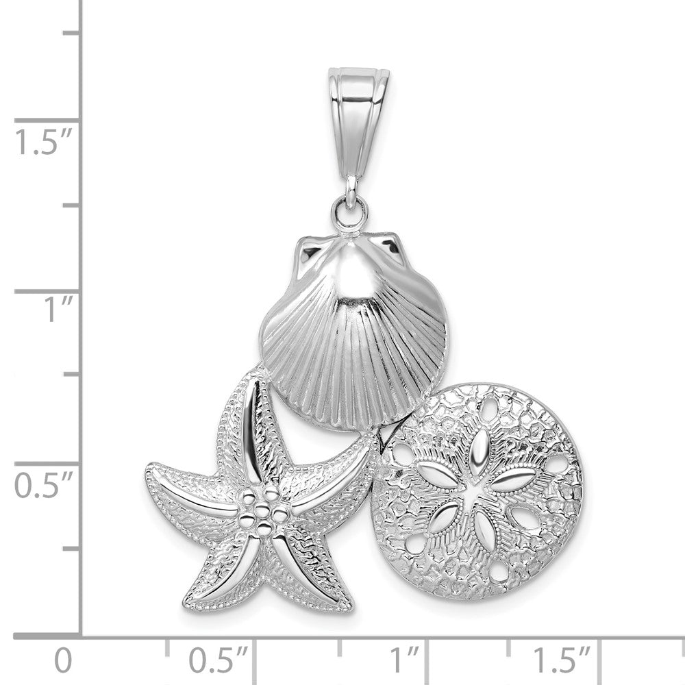 Sterling Silver De-Ani Rhodium-Plated Polished And Textured Sea Life Pendant