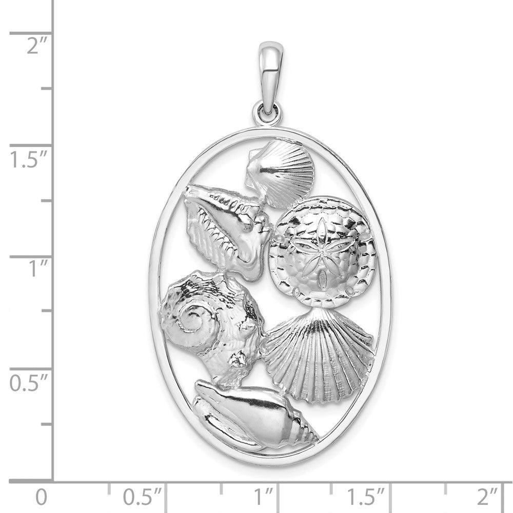 Sterling Silver De-Ani Rhodium-Plated Polished Shells Oval Pendant