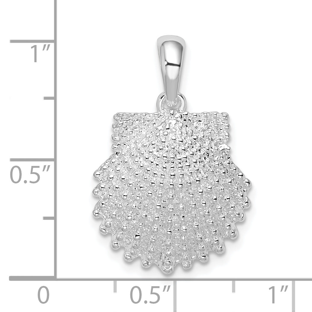 Sterling Silver De-Ani Rhodium-Plated Polished Beaded Scallop Shell Pendant